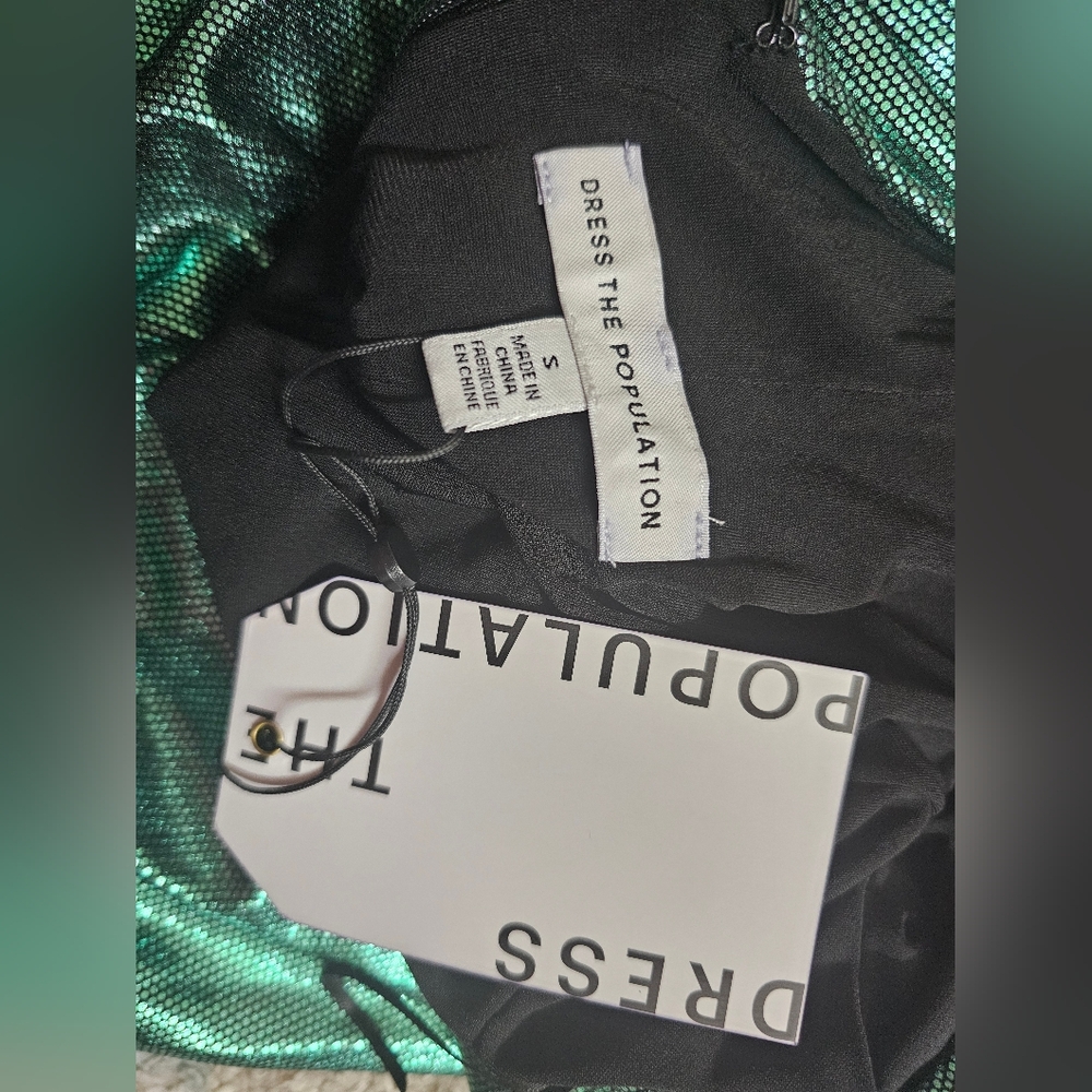Dress the Population Women's Emilia Metallic Ruched Dress - Mint Multi - Picture 13 of 14